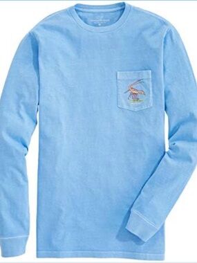 Vineyard Vines Mens Long Sleeve Dyed Neon Spiny Lobster Pocket T-shirt L Cotton